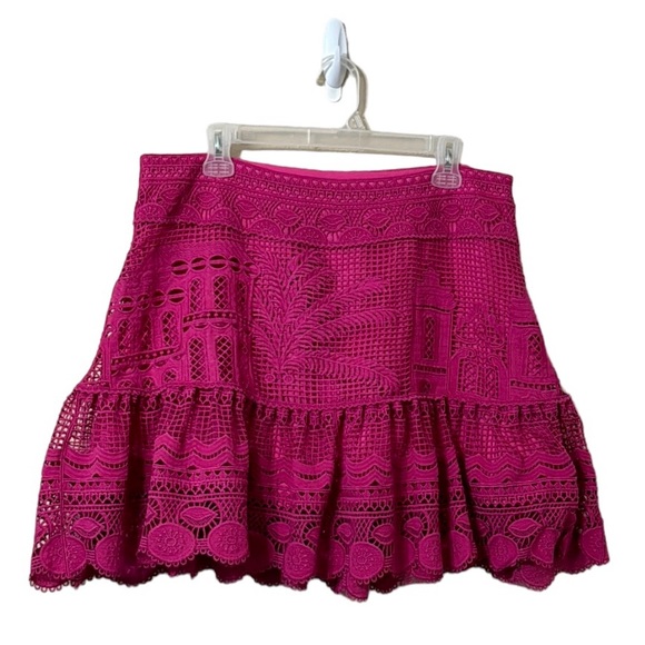Farm Rio Morada Boa Guipire Lace Pink Mini Skirt Size XL - Picture 1 of 17